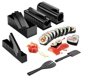 10 Pcs Sushi Making Kit-Home DIY Sushi Roller Rice Ball Mold & Accessories Set Black