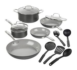 13 Pc. GraniteStone Pro Hard Anodized Grey Ceramic Coating Nonstick Cookware Set Black