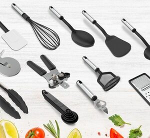 23Pc Heat Resistant Cooking Utensils Set Stainless Steel Non Stick Kitchen Tools Grey