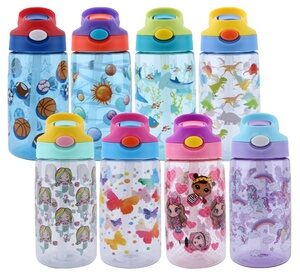 4-Pack Kid s Water Bottles With Auto Straw - BPA Free Style Set #2