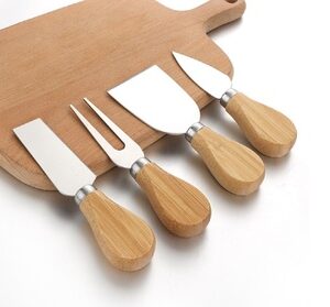 4 Pcs Stainless Steel Cheese Knife Set with Wooden Handle-Cheese Slicer Cutter Multi-color