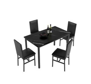 5 Pieces Dining Kitchen Table Set with Marble Top 4 Durable Chairs