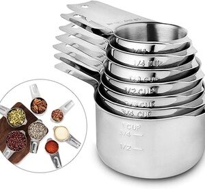 7 Piece Stainless Steel Measuring Cups Set for Dry or Liquid Ingredients Silver