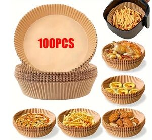 8 Inch 100PCS Air Fryer Paper Tray Non-stick Parchment Oil-proof Liners Brown