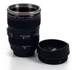 Camera Lens Coffee Mug with Lid by Whetstone Black