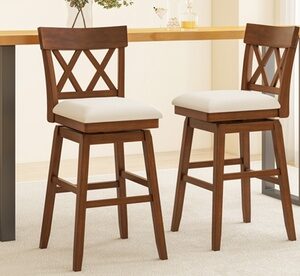 Costway 30 Bar Stool Wooden Chair with Contoured Backrest Swivel Padded Seat 1 PC Brown & Beige