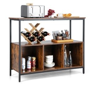 Costway Buffet Sideboard Kitchen Storage Cabinet Open Shelf w/ 3 Compartments Brown