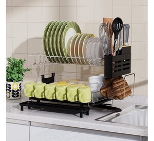 Costway Dish Drying Rack Detachable 2 Tier Dish Rack with Drainboard for Kitchen