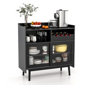 Costway Kitchen Buffet Sideboard Organizer Bar Cabinet Wine Rack & Sliding Door