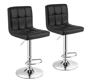 Costway Set of 2 Adjustable Bar Stools PU Leather Swivel Counter Pub Chair Brown