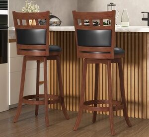 Costway Set of Two Wood Swivel Bar Stools with Faux Leather Upholstered Seat Espresso