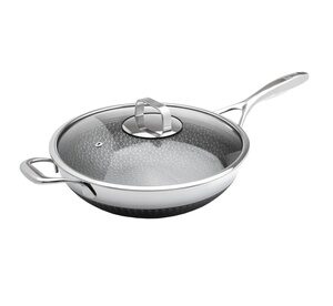 DiamondClad Hybrid Nonstick Fry Pans with Tempered Glass Lids Cookware Sets Silver Stainless Steel 10 Fry Pan with Lid