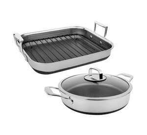 DiamondClad Roasting Pan with Rack and Saute Pan with Lid Cookware Set Non-Stick Silver/Black