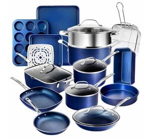 Granitestone 20-Piece Non-Stick Diamond Infused Cookware and Bakeware Set Blue