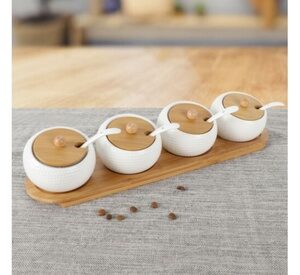 Kitchen Porcelain Condiment Jar Spice Canisters Spice Container with Lid 3PCS