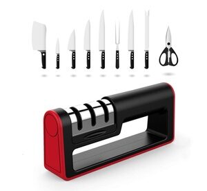 Knife Sharpener Professional Ceramic Tungsten Kitchen Sharpening System Tool Black