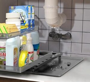 NewHome 2-Tier Pull Out Under Sink Organizer L-Shaped Slide Out Storage Shelves