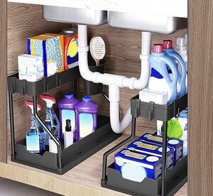 NewHome 2-Tier Under Sink Organizer L-Shape Sliding Cabinet Storage (2-Pack)