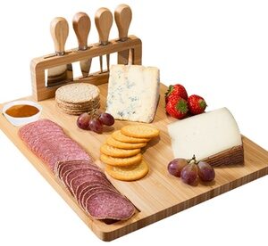 NewHome Bamboo Cheese Board & Charcuterie Platter Set w/ Knife Holder & Cutlery Bamboo