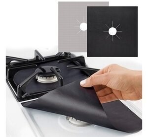 Non-stick Stovetop Liner Reusable Cover Gas Range Stove Burner Covers Protector: Black/4-pack