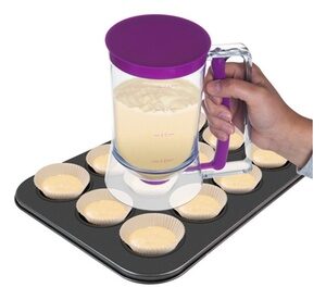 Pancake Batter Dispenser with Measuring Label- No Drip Dispenser by Chef Buddy Purple