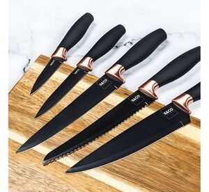 Premium Stainless Steel 6-Piece Cutlery Knife Block Set Black Matt Black Modern