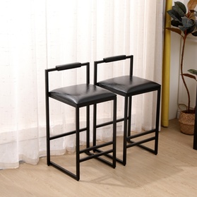 Set of 2 Black Bar Stool with Backrest Counter Height PU Leather Bar Chairs Black