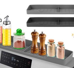 Silicone Kitchen Stove Top Shelf Magnetic Stovetop Oven Spice Rack Organizer Black