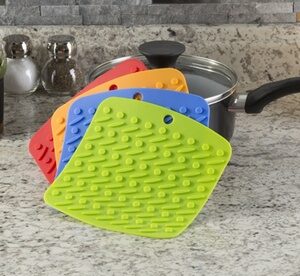 Silicone Pot Holder Trivet Mat Jar Opener Spoon Rest & Garlic Peeler - 4 pc Multi-color