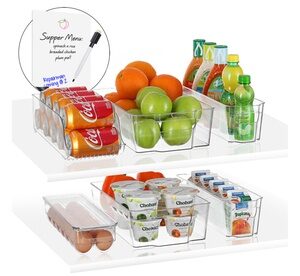 Stackable Refrigerator Storage & Organizing Bins - Set of 6 Clear