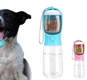 iMounTEK Dog Water Bottle with Water Bowl & Detachable Food Container White