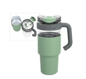 Asobu XL Explorer Tumbler Mug Stainless Steel Insulated Sleeve Over Tritan Mug Basil Green