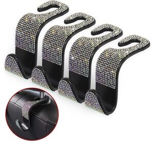 Bling Car Seat Headrest Hooks 4 Pack Black Interior Organization