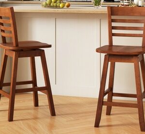 Costway 24.5 Counter Height Bar Chairs Swivel Bar Stools with Hollow Backrest 2 pcs Walnut