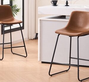 Ferpit 2 Pack Tufted Upholstered Barstools 19.3x20.5x37 PU Leather- Brown(26 Seat Height)