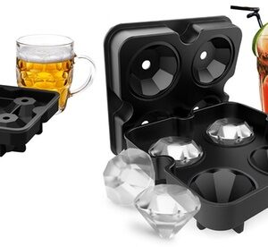 Ice Ball Molds (1-2Pack) Silicone Ice Maker Diamond Shape Tray Mold Cube Whiskey