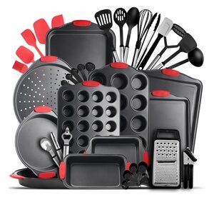 JoyTable Kitchen 39 PC Full Bakeware Set & Utensil Set - Pans Gadgets Utensils Steel Non-Stick