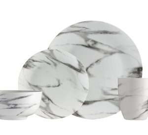 Marble Design Porcelain Dinnerware Set (16-Piece) 4 4 White Marble