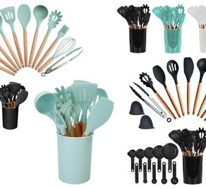 NewHome Heat Resistant Silicone Kitchen Cooking Utensil Set (Multi-Options) Grey 11-Piece Kitchen Cooking Utensils Set