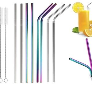 Stainless Steel Straws 10.5 inch Long Reusable For Tumbler Beverage (8 Pack) Silver 4 bent+4 straight