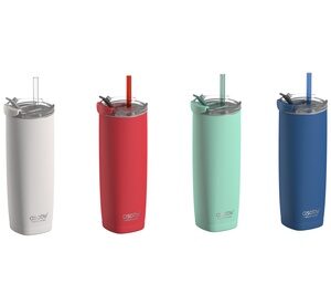 Asobu Aqualina 20oz Insulated Tumbler Water Bottle with Leakproof Lid and Straw Blue